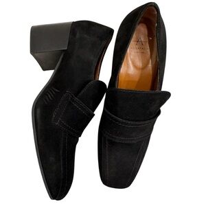 Aquatalia Black Suede Block Heeled Loafers